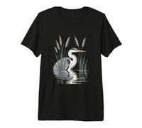 Heron Reflections in Reeds Bird Scene Premium T-Shirt