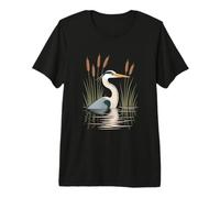 Heron Reflections in Reeds Bird Scene Premium T-Shirt