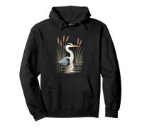 Heron Reflections In Reeds Bird Scene Pullover Hoodie
