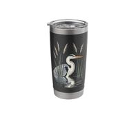 Heron Reflections in Reeds Bird Scene Stainless Steel Insulated Tumbler