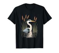Heron Reflections in Reeds Bird Scene T-Shirt