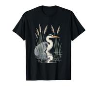 Heron Reflections in Reeds Bird Scene T-Shirt