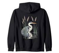 Heron Reflections In Reeds Bird Scene Zip Hoodie