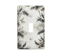 Heron Single Light Switch Cover Plate, Asian Nature Plant Water Black Plastic Standard Size Switch Plate Decorative for Living Room Bedroom Home Office Decor (Single)