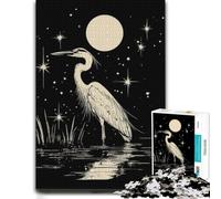 Heron Under The Moonlight Wooden Jigsaw for Adults | Border-first building: focused tabletop leisure at home.