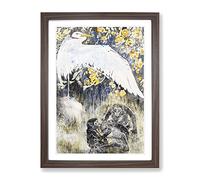 Heron With Three Monkeys By Theo Van Hoytema Classic Painting Framed Print | A3 Walnut Framed Wall Art | Ready to Hang | Classic Animal Picture | Living Room Bedroom Lounge Office