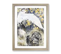 Heron With Three Monkeys By Theo Van Hoytema Classic Painting Framed Wall Art Print, Ready to Hang Picture for Living Room Bedroom Home Office Décor, Oak A4 (34 x 25 cm)