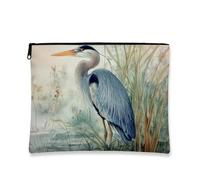 Heron Zipper Pouch, Blue Bird Vintage Woodland Cosmetic Travel Bags for Women, Portable Small Canvas Makeup Pouch, Winter/Spring Gift Skincare Toiletry Bag Organizer, Blue, 7x9 Inch, Heron