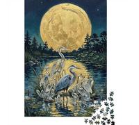 Herons And Crystals Under The Full Moon Adult Jigsaw Puzzle, 1000 Pieces, 70x50cm/1000pcs, for Calm Hands-on Time after Work; White Card with A Low-dust Finish