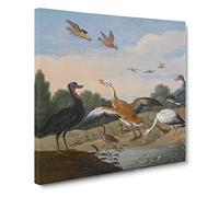 Herons And Ducks by Jan van Kessel Canvas Print | Gallery Wrapped 30mm Frame Wall Art | 14x14 inches | Ready to Hang | Classic Bird Picture | Living Room Bedroom Lounge Office