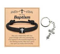 Heropen Adjustable Braided Rope Cross Bracelet Gift Set For Men | With cross keyring and gift card, ideal baptism, confirmation, first holy communion gifts for boys son nephew grandson