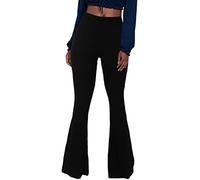 Herose Tall Ladies Soft Flared Leggings Pants Floor Length S-2XL, Solid Black, Medium Extra Tall