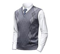 Herothorn Men's Business Sleeveless Sweater Vest Slim Fit Wool Knitted Gilets Jumper Gentleman Argyle V-Neck Pullover Tank Top for Autumn Winter