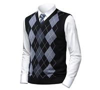 Herothorn Men's Business Sleeveless Sweater Vest Slim Fit Wool Knitted Gilets Jumper Gentleman Argyle V-Neck Pullover Tank Top for Autumn Winter A-Black