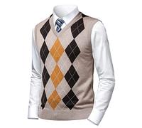 Herothorn Men's Business Sleeveless Sweater Vest Slim Fit Wool Knitted Gilets Jumper Gentleman Argyle V-Neck Pullover Tank Top for Autumn Winter