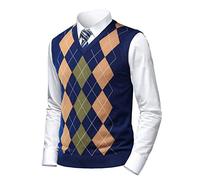Herothorn Men's Business Sleeveless Sweater Vest Slim Fit Wool Knitted Gilets Jumper Gentleman Argyle V-Neck Pullover Tank Top for Autumn Winter