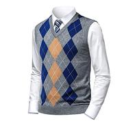 Herothorn Men's Business Sleeveless Sweater Vest Slim Fit Wool Knitted Gilets Jumper Gentleman Argyle V-Neck Pullover Tank Top for Autumn Winter