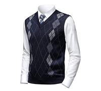 Herothorn Men's Business West Sleeveless Sweater Vest Slim Fit Knitted Argyle V-Neck Pullover Autumn Winter Wool Vest, B navy, XXL