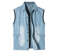 Herothorn Men's Denim Vest Gilet Casual Vintage Biker Sleeveless Jacket Cowboy Jeans Waistcoat Pockets Outwear