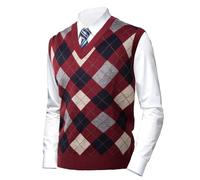 Herothorn Men's Thick Argyle Sweater Vests Classic V-Neck Knitwear Jumper Waistcoat Wool Blend Sleeveless Cardigan with Buttons Warm Plaid Tank Tops Autumn Winter