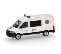 herpa 097963 Model Car Volkswagen (VW) Crafter Half-Bus High Roof Maltese/Civil Protection Miniature in Scale 1:87, Collectible, Made in Germany, Model Made of Plastic, Multi-Coloured