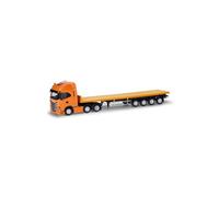 herpa Truck Model Iveco S-Way 6x2 Flatbed Semi-Trailer 1:87 Scale Miniature Collectible Made in Germany Plastic Colour: Ommunal Orange