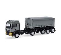 herpa 318341 Truck Model Mercedes Man TGS TM (BAU and 4x4) Cleavage Container Semi-Trailer 1:87 Scale Collectable Item Made in Germany Plastic Miniature Model Grey Yellow