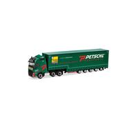 Herpa Truck Model Volvo FH GL 2020 Volume Tarpaulin Saddle Trailer Petschl Miniature Scale 1:87 Collector's Item Made in Germany, Plastic