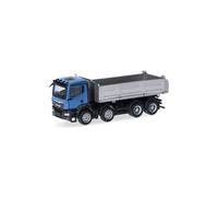 Herpa Truck Model MAN TGS NN 4-axle construction tipper, blue/silver, miniature at 1:87 scale, collector's item, made in Germany, plastic