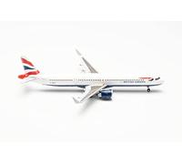 herpa 572422 Airbus Airplane British Airways A321neo, G-NEOY, on a Scale of 1 : 200, Plastic Miniature with pedastal, Model Building, Collectors Edition, Multicolour