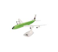 herpa 614009 Snap-Fit Aircraft Braniff International Boeing 707-320, Miniature in 1:144 Scale, Collector's Item, Model with Stand, Plastic, Lime Green