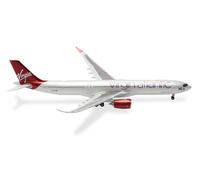 Herpa airplane model Virgin Atlantic Airbus A330-900neo on a scale of 1:200, plastic miniature with pedastal, model building, collectors edition