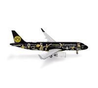 Herpa airplane model Eurowings Airbus A320 "BVB Fanairbus" - D-AEWM on a scale of 1 : 400, metal miniature with pedastal, model building, collectors edition