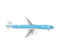 Herpa airplane model KLM Airbus A321neo on a scale of 1:200, plastic miniature with pedastal, model building, collectors edition