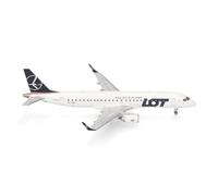 Herpa airplane model LOT Polish Airlines Embraer E190, on a scale of 1:200, plastic miniature with pedastal, model building, collectors edition