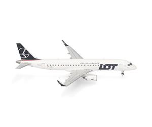 Herpa airplane model LOT Polish Airlines Embraer E190, on a scale of 1:200, plastic miniature with pedastal, model building, collectors edition