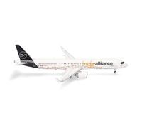 Herpa airplane model Lufthansa Airbus A321neo "Help Alliance", on a scale of 1:200, plastic miniature with pedastal, model building, collectors edition