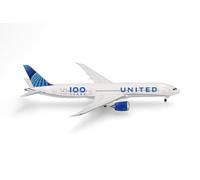 Herpa Boeing 787-9 Dreamliner model aircraft United Airlines 100 Years | True-to-the-original aircraft model made of metal in 1:500 scale, for collectors aged 14 and over, Designed in Germany