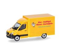 Herpa car model Mercedes-Benz Sprinter 18 food truck "eggs poultry sausages potatoes", on a scale of 1:87, plastic miniature, made in Germany, model building, collectors edition