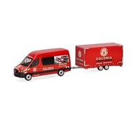 Herpa car model Mercedes-Benz Sprinter 18 halfbus high roof with trialer "Colonia", on a scale of 1:87, plastic miniature, made in Germany, model building, collectors edition
