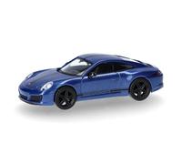Herpa car model Porsche 911 (991) Carrera 4S, on a scale of 1:87, plastic miniature, made in Germany, collectors edition, sapphire blue