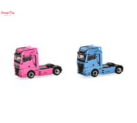 Herpa Truck Model Set WOMAN & MAN eTGX GX tractor units, 2-axle, light blue and pink, miniature at 1:87 scale, collector's item, made in Germany, plastic