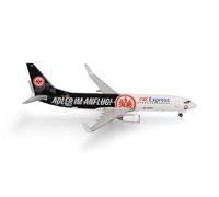 Herpa model aircraft Sun Express Boeing 737-800 "Eintracht Frankfurt - SGE Express" - "Eagle on Approach" - TC-SPM, miniature in scale 1:500, collector’s item, model without stand, metal