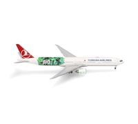 Herpa Model Aircraft Turkish Airlines Boeing 777-300ER "Bio Fuel" - TC-LJH, miniature at 1:500 scale, collector's item, aircraft model without stand, metal