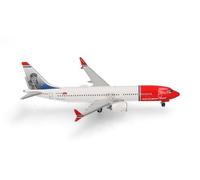 Herpa Model Airplane Norwegian Air Shuttle Boeing 737 Max 8 - SE-RTA "Charles Lindbergh", miniature scale 1:500, collectible, airplane model without stand, metal