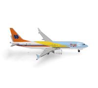 Herpa Model Airplane TUIfly Boeing 737 Max 8 "50 Jahre" - D-AMAH "Fuerteventura", miniature scale 1:500, collectible, airplane model without stand, metal