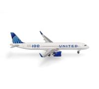Herpa Model Airplane United Airlines Airbus A321neo 100 Years | True-to-scale miniature for aircraft collectors 14+, detailed model building, without stand, metal, scale 1:500