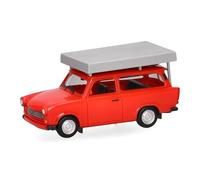 Herpa model car Trabant 601 Universal, bright red with roof tent, 1:87 scale miniature, collector’s item, Made in Germany, plastic model
