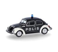 Herpa Model Car Volkswagen (VW) Beetle 1303 "Police" (Sweden), miniature at 1:87 scale, collector's item, Made in Germany, plastic model