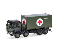 Herpa Model Truck Iveco Trakker 8x8 with 20 ft container "Bundeswehr/Red Cross", miniature scale 1:87, collectible, Made in Germany, plastic